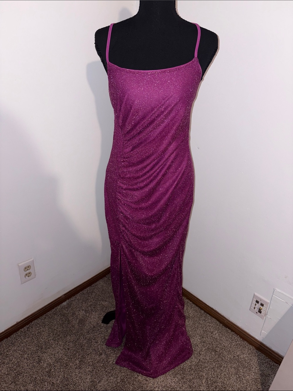 SHEIN Glitter Fuchsia Ruched Maxi Slip Dress